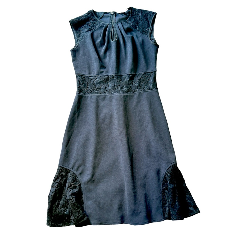 Nanette Lepore Navy Black Lace Knee Length Short Sleeve Dress